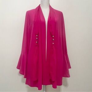NWOT Dennis Basso Caviar Crepe Tunic Cardigan Chiffon Scarf Fuchsia Chic